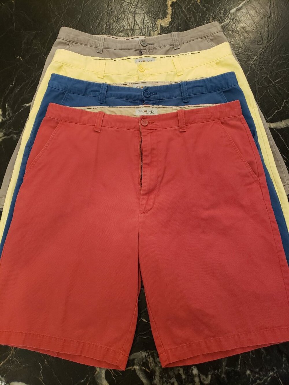 Sun River Men's Flat Front Shorts 4 Pack Bundle Blue Khaki Red Yellow Size 38